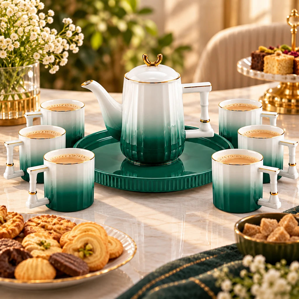 Royal Emerald Ombre Ceramic Tea & Coffee Set, 8 Pieces