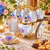 Royal Blue & Pink Rose Ceramic Tea Set with Stand, 13 Pieces