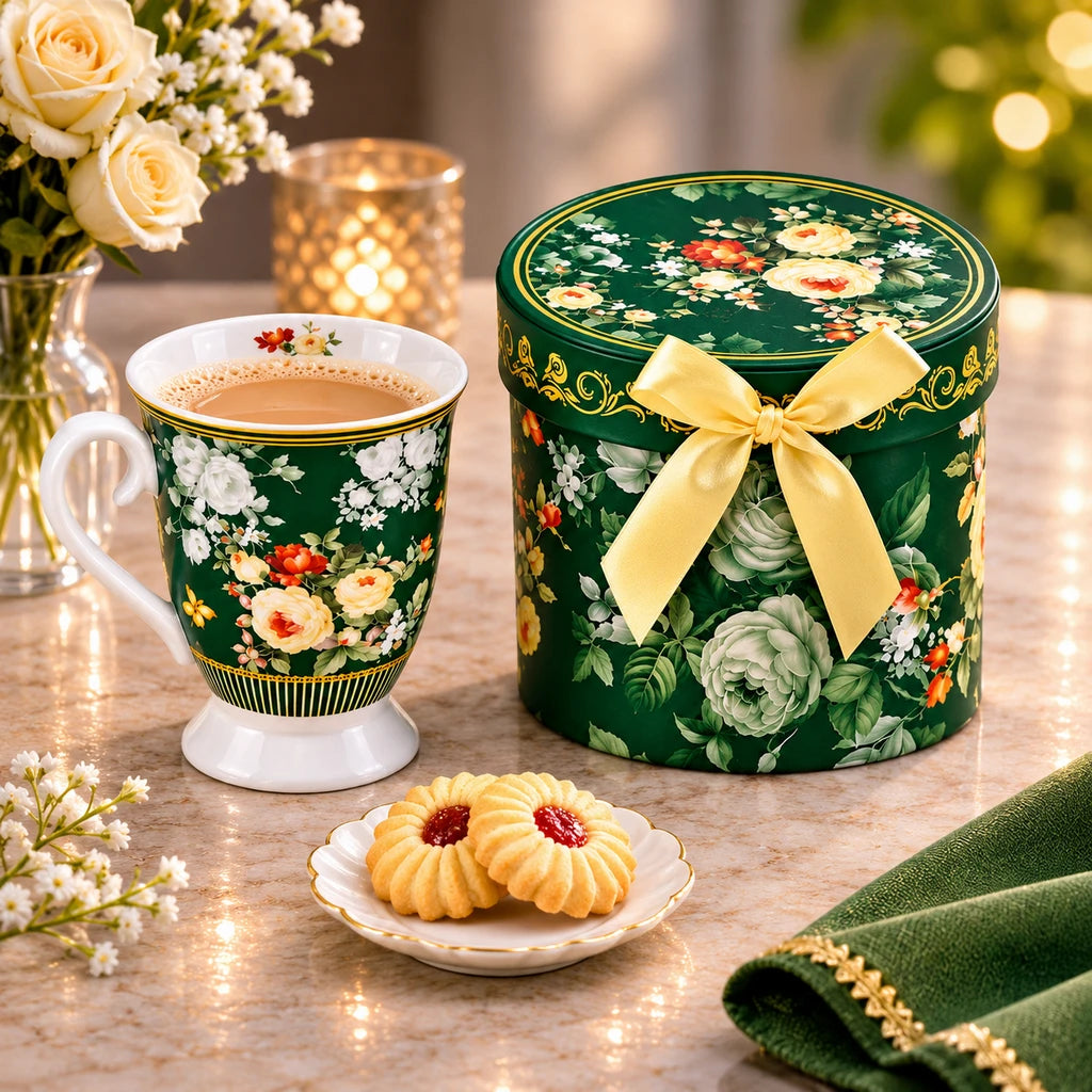 B/C Emerald Rose Bouquet Porcelain Mug with Gift Box, 300 ml