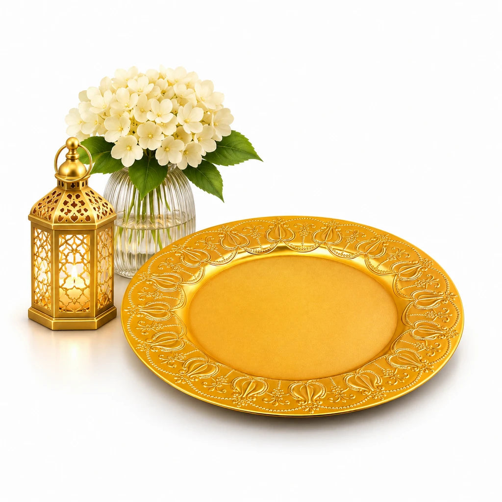 Golden Tulip Scroll Plastic Charger Plate, 12 Inch, Display Only