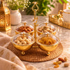 Fancy 4-Bowl Stainless Steel Dry Fruit Stand With Floral Centre Handle & Lids