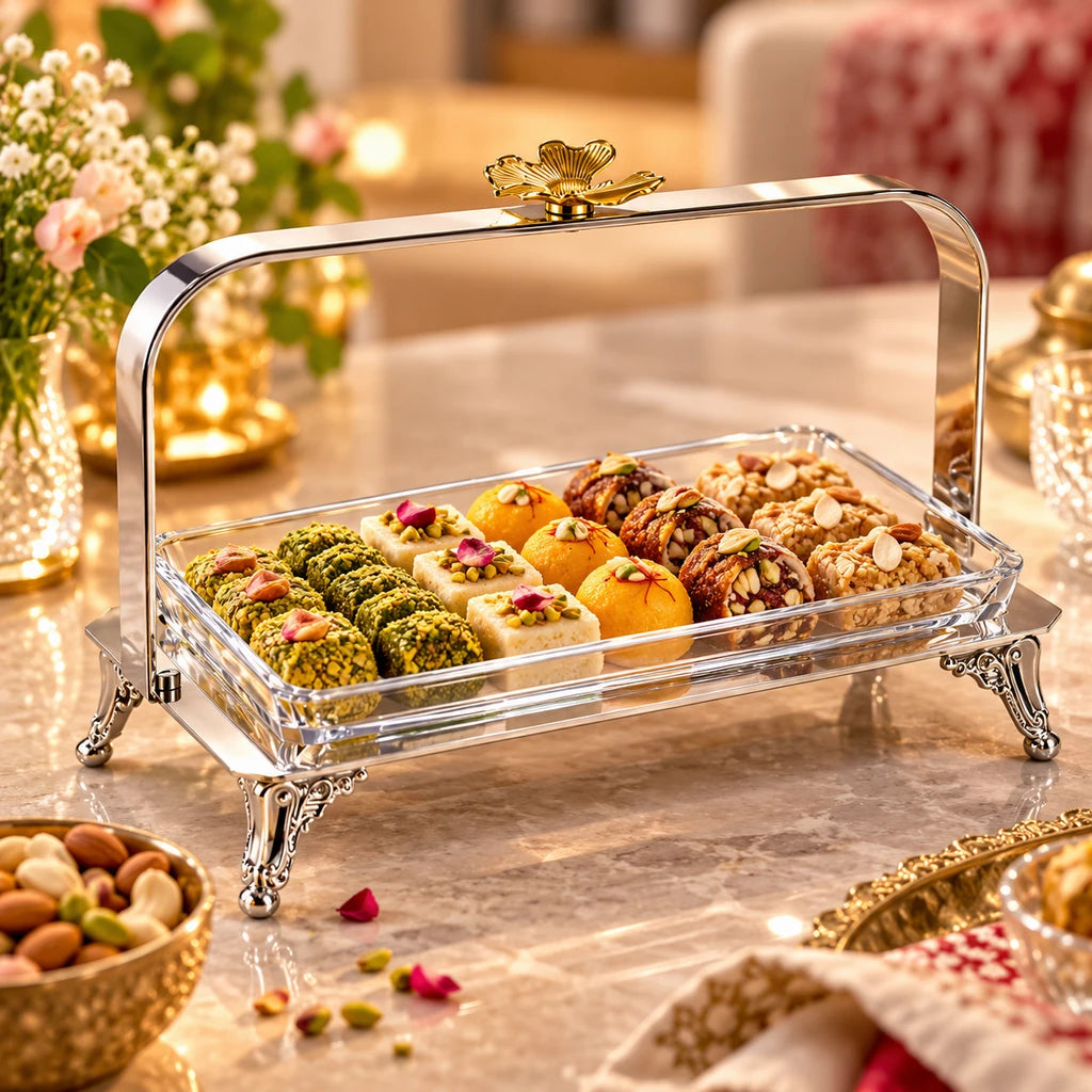 Rectangular Glass Serving Dish with Stainless Steel Platter