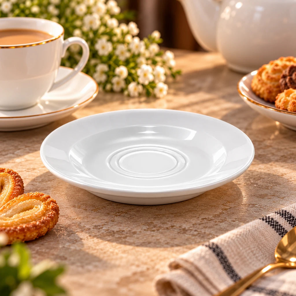 Forte B.K Wide-Rim White Ceramic Tea Saucer, 6 Inch