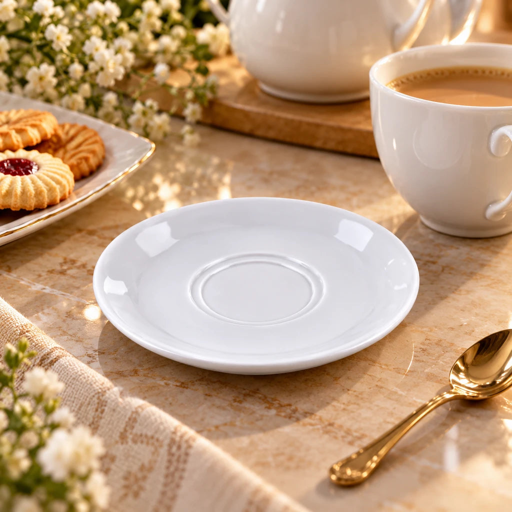 Blaze Mel Melamine 6-Inch Saucer - Red, Yellow, Black & White