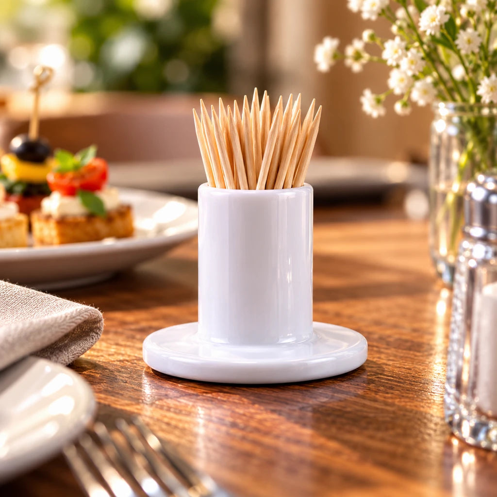 Forte B.K Smart Round-Base Ceramic Toothpick Holder, 3 Inch