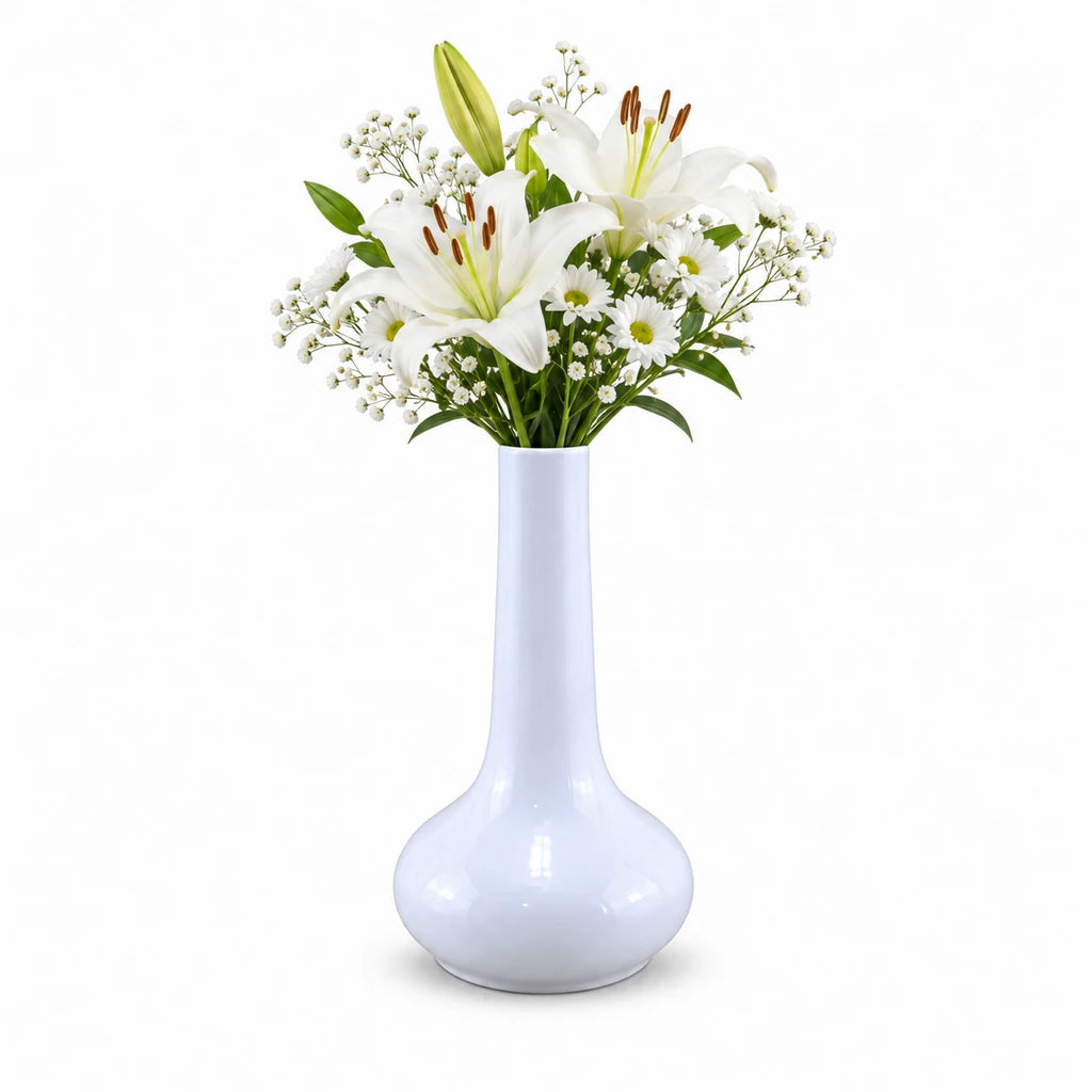 Forte B.K Classic Long-Neck White Ceramic Vase, 6 Inch