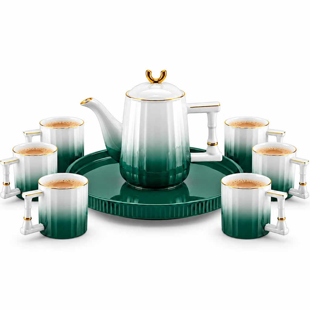 Royal Emerald Ombre Ceramic Tea & Coffee Set, 8 Pieces