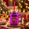 Kleeyo Purple Ho Ho Ho 450 ml Glass Mason Jar with Straw