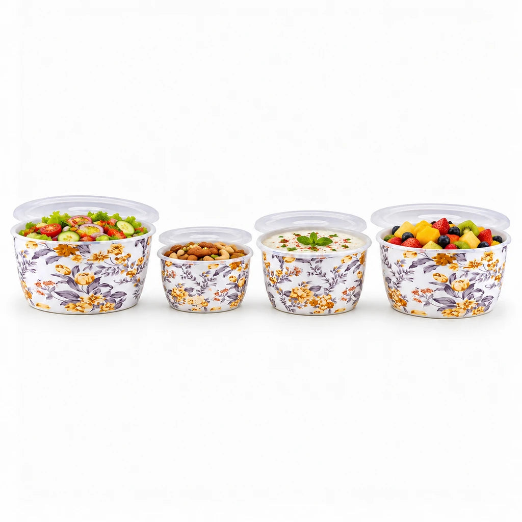 Lotus Golden Meadow Ceramic Bowl Set with Lids, 4 Bowls