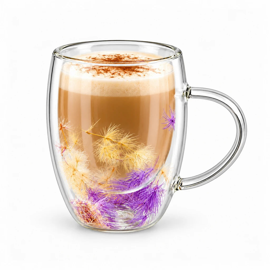 D.W.M Purple & Yellow Wisps Double-Wall Glass Mug, 350 ml