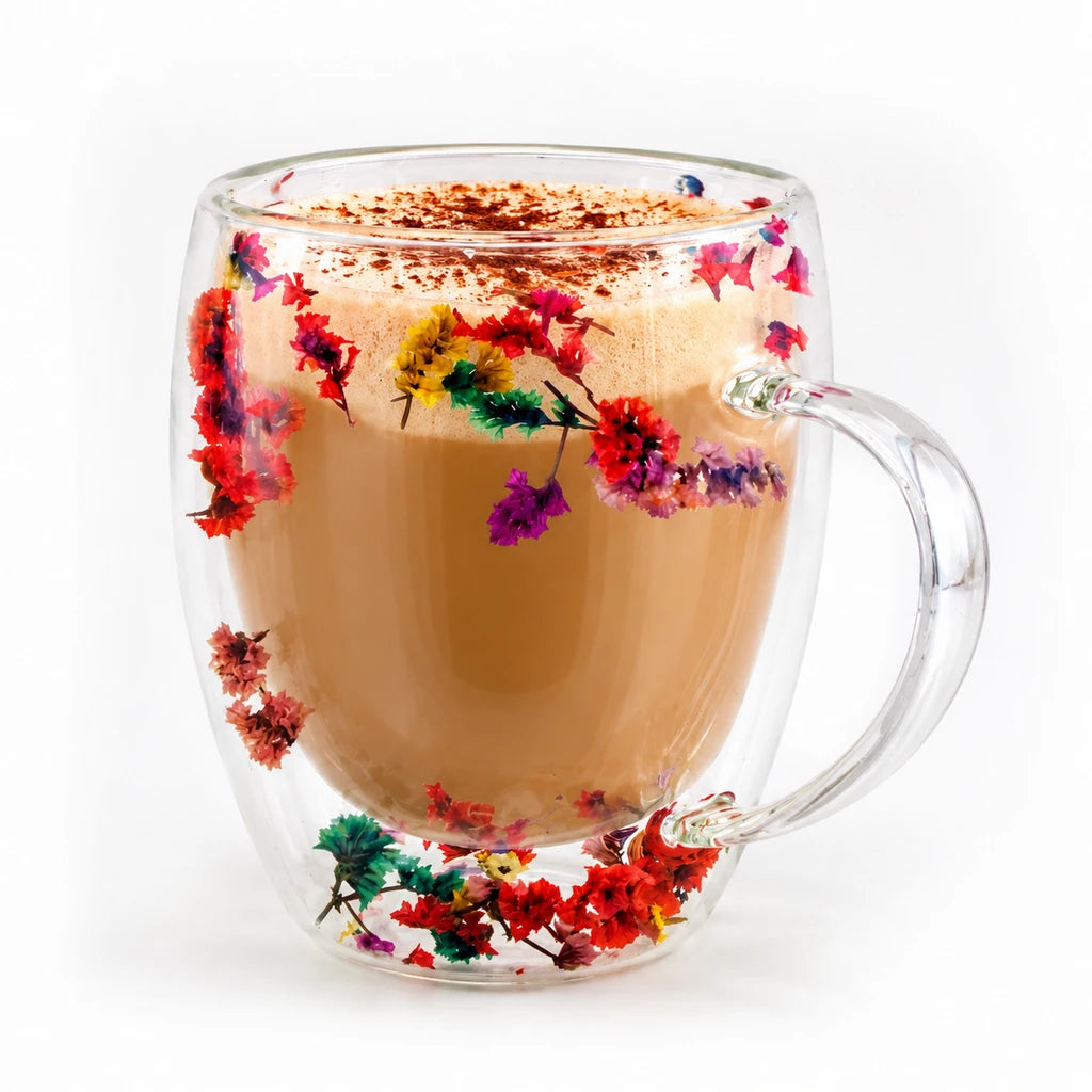 D.W.M Jewel Blossom Clusters Double-Wall Glass Mug, 350 ml