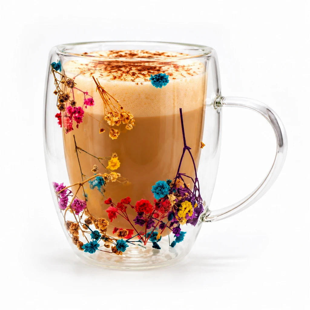 D.W.M Meadow Branches Double-Wall Glass Mug, 350 ml