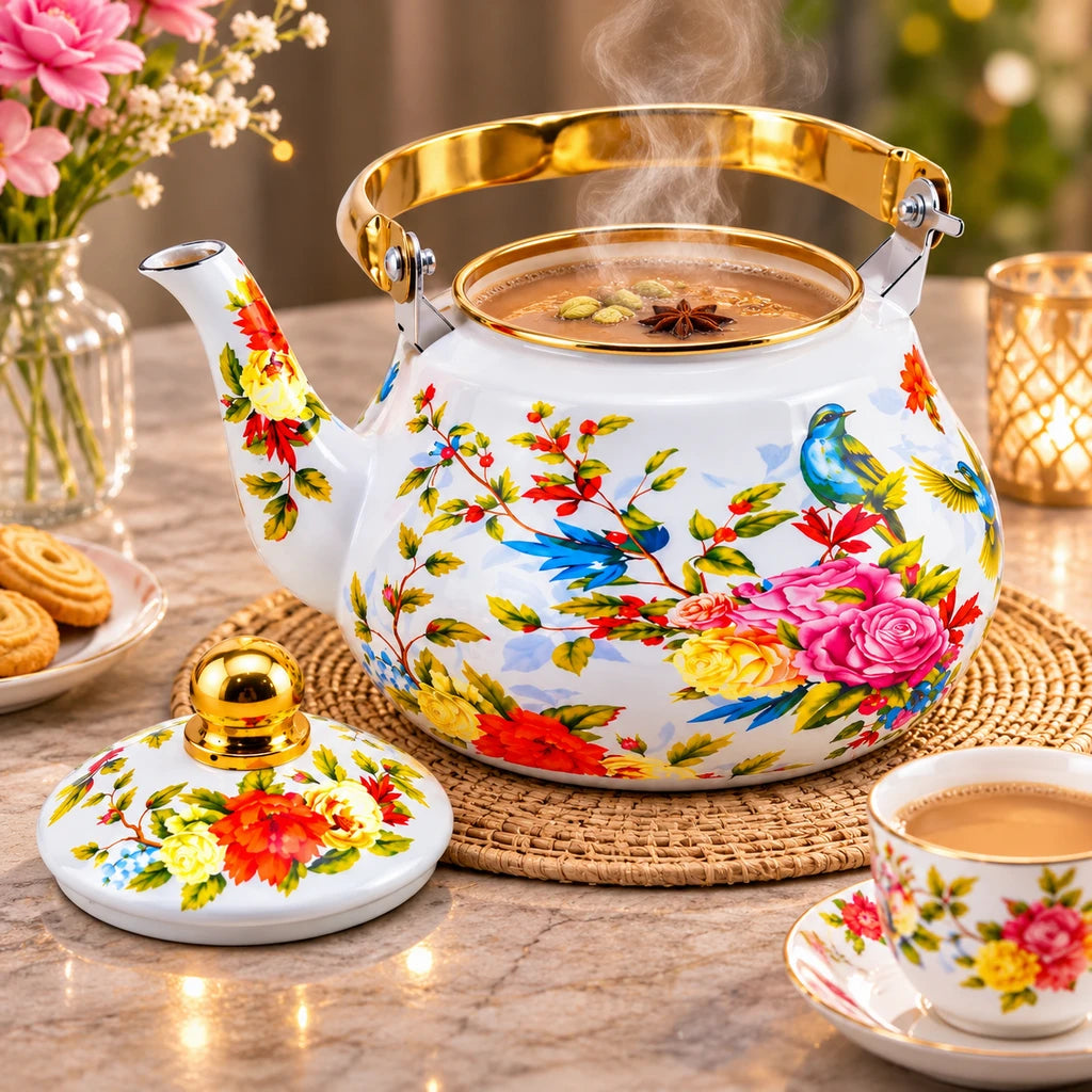 Yiwu Liyang Rose Garden & Birds Enamel Kettle, 2 Litres