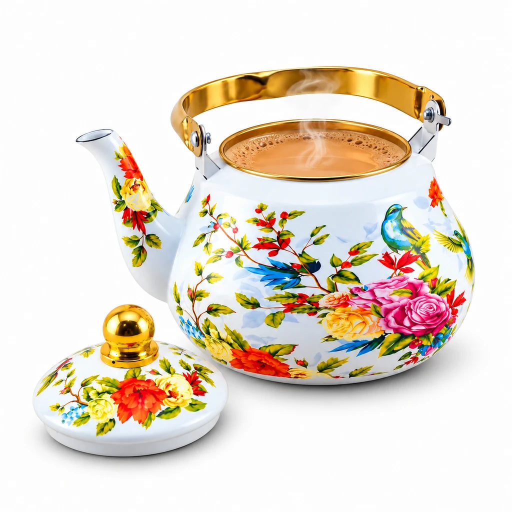 Yiwu Liyang Rose Garden & Birds Enamel Kettle, 2 Litres