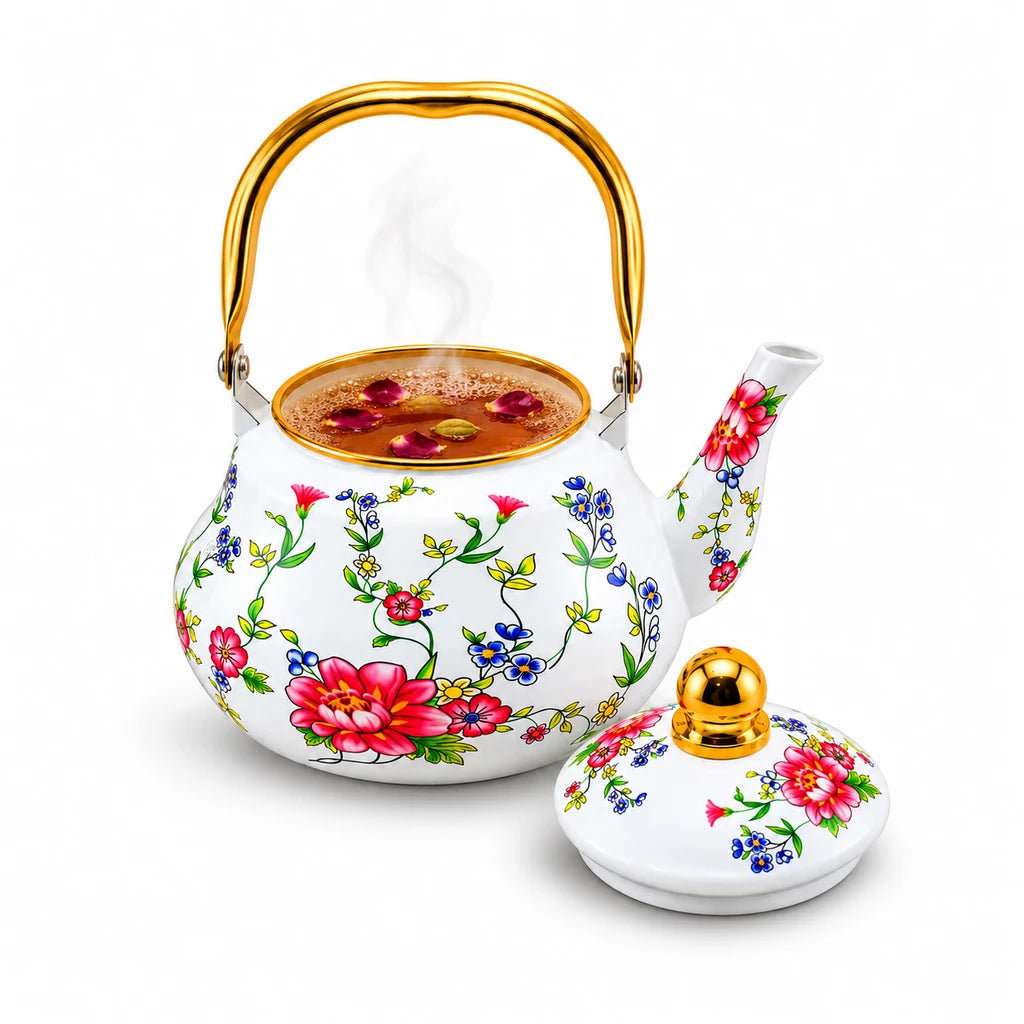 Yiwu Liyang Pink Garden Blossom Enamel Kettle, 2 Litres
