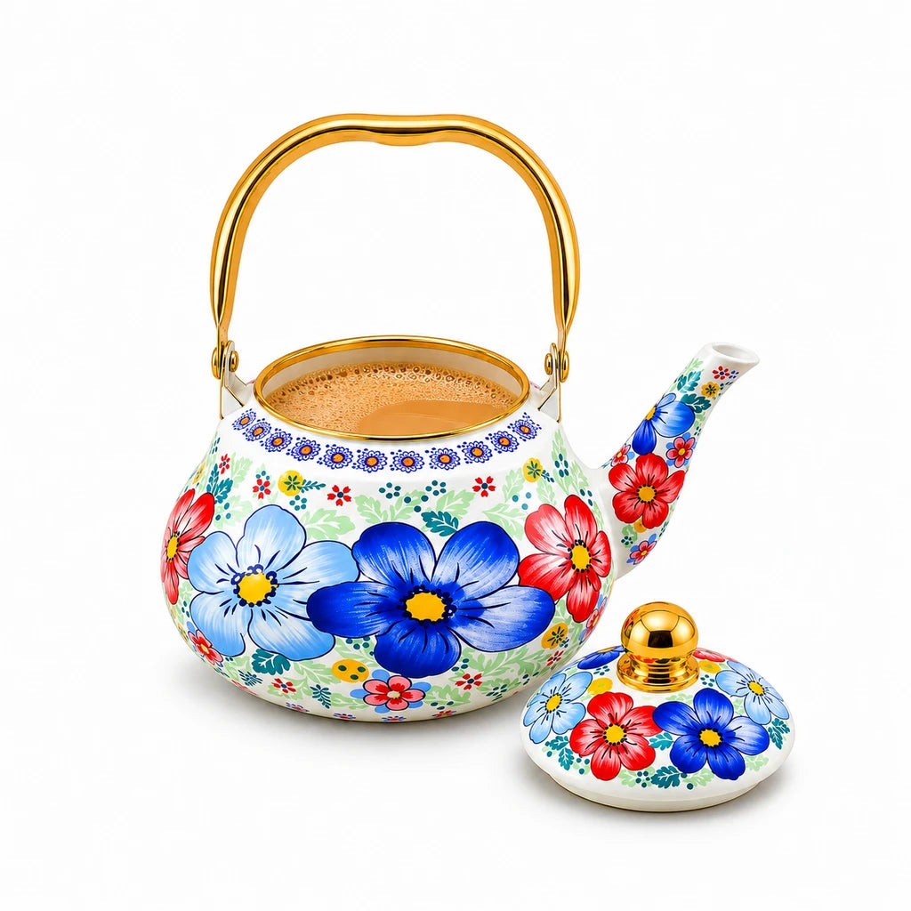 Yiwu Liyang Blue & Red Blossom Enamel Kettle, 2 Litres