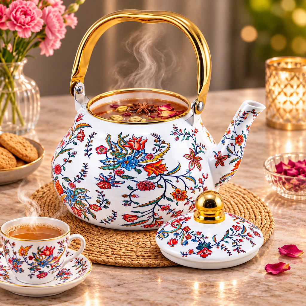 Yiwu Liyang Jewel Floral Vine Enamel Kettle, 2.5 Litres