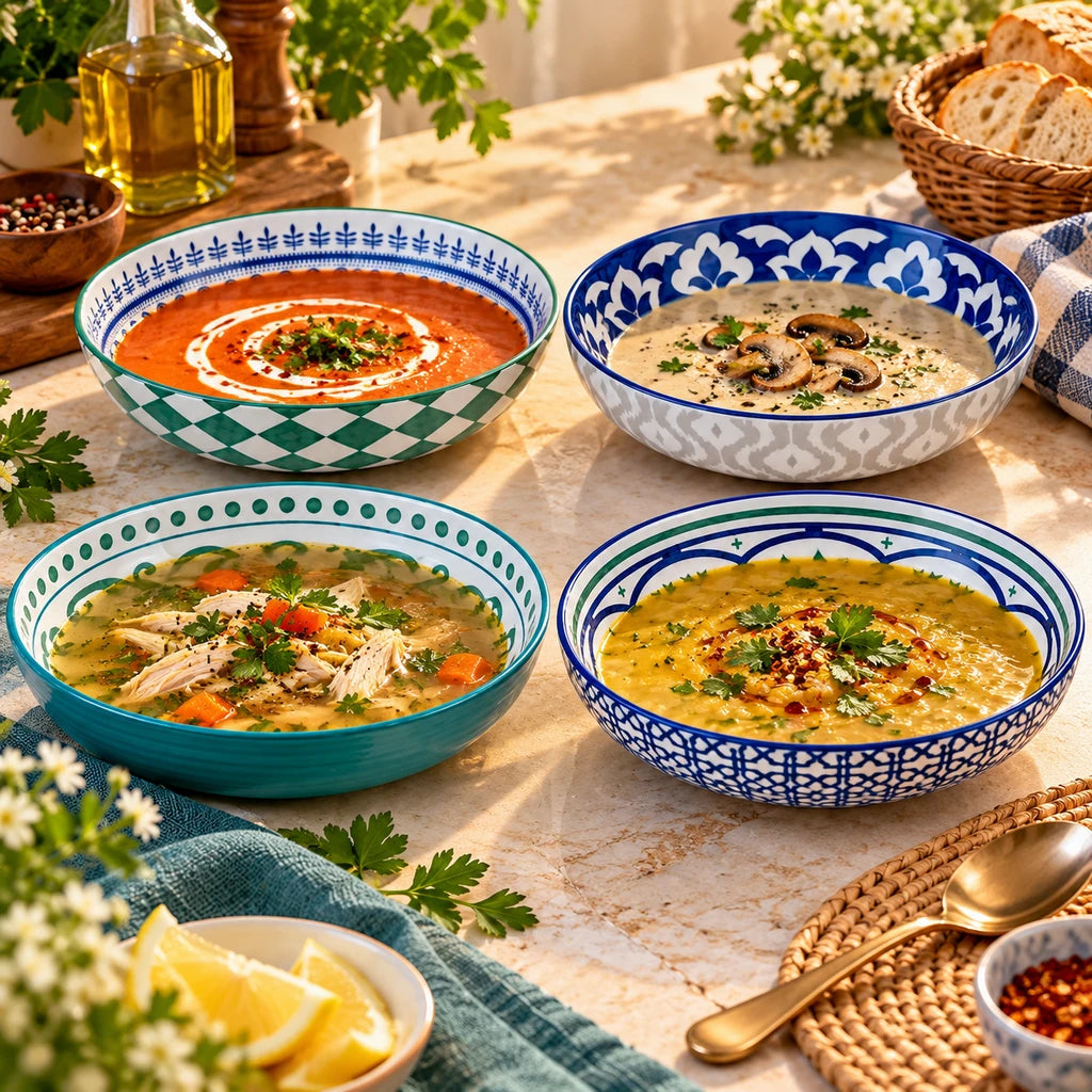 Danny Home 8.25-inches Porcelain 4-Piece Soup Plates. The diameter of the plates are 21 cm