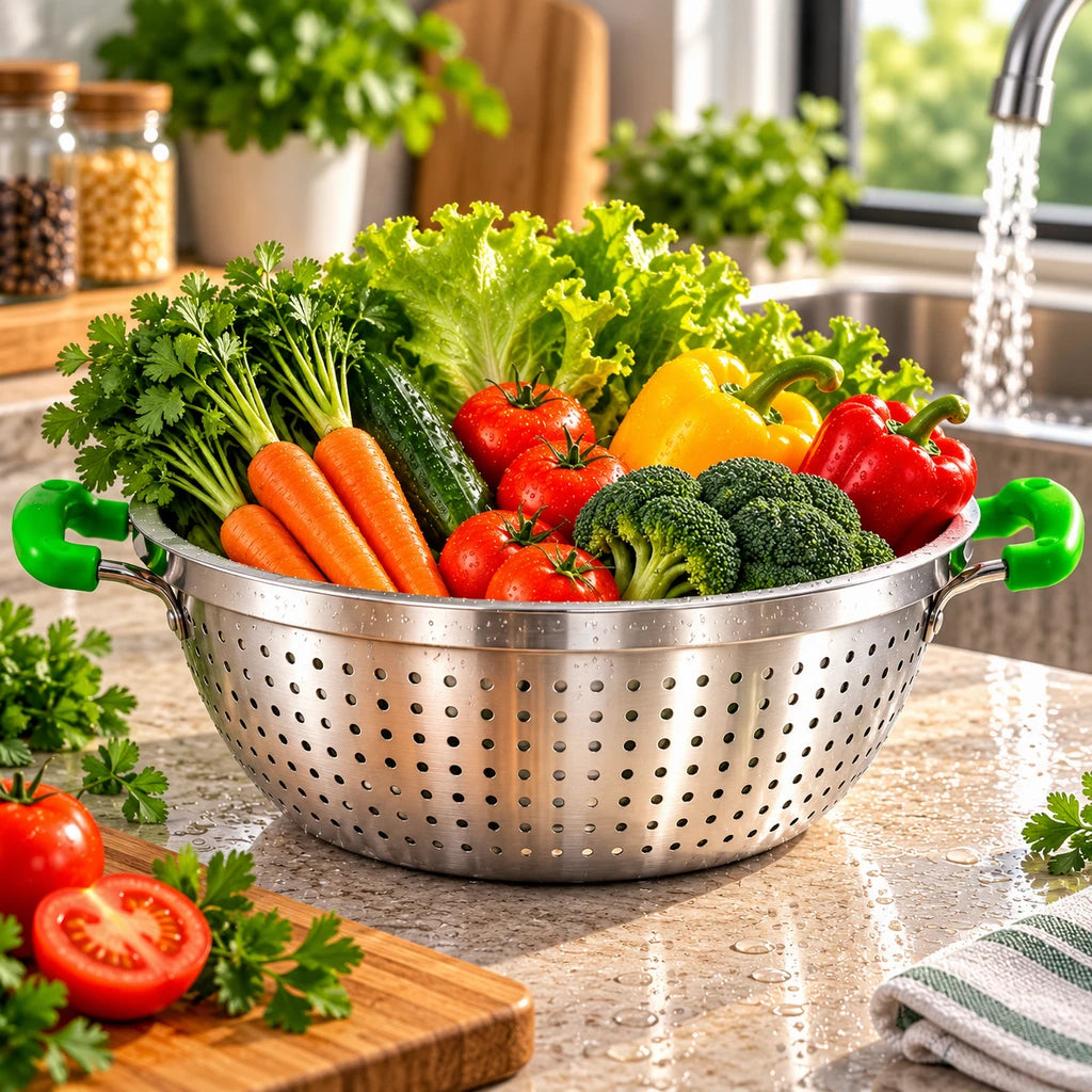 Crest Stainless Steel Colander with Plastic Handles, 32 cm