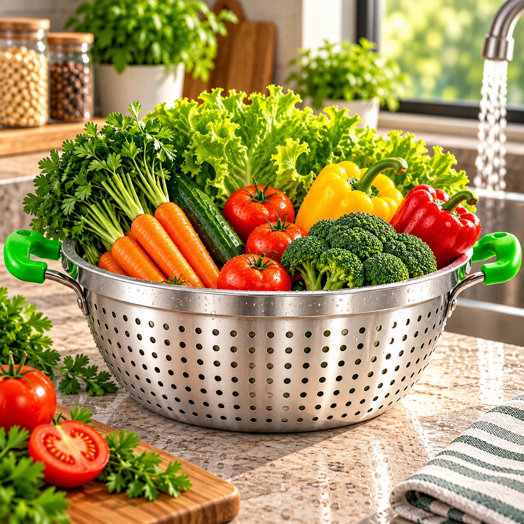 Crest Stainless Steel Colander with Plastic Handles, 38 cm