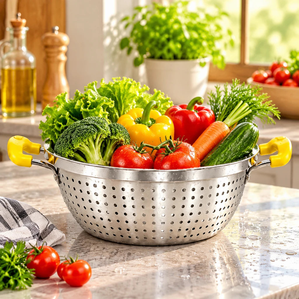 Crest Stainless Steel Colander with Plastic Handles, 32 cm