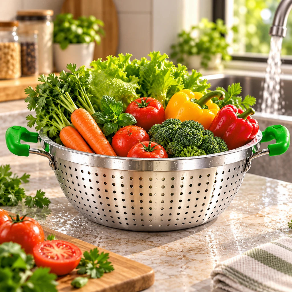 Crest Stainless Steel Colander with Plastic Handles, 28 cm