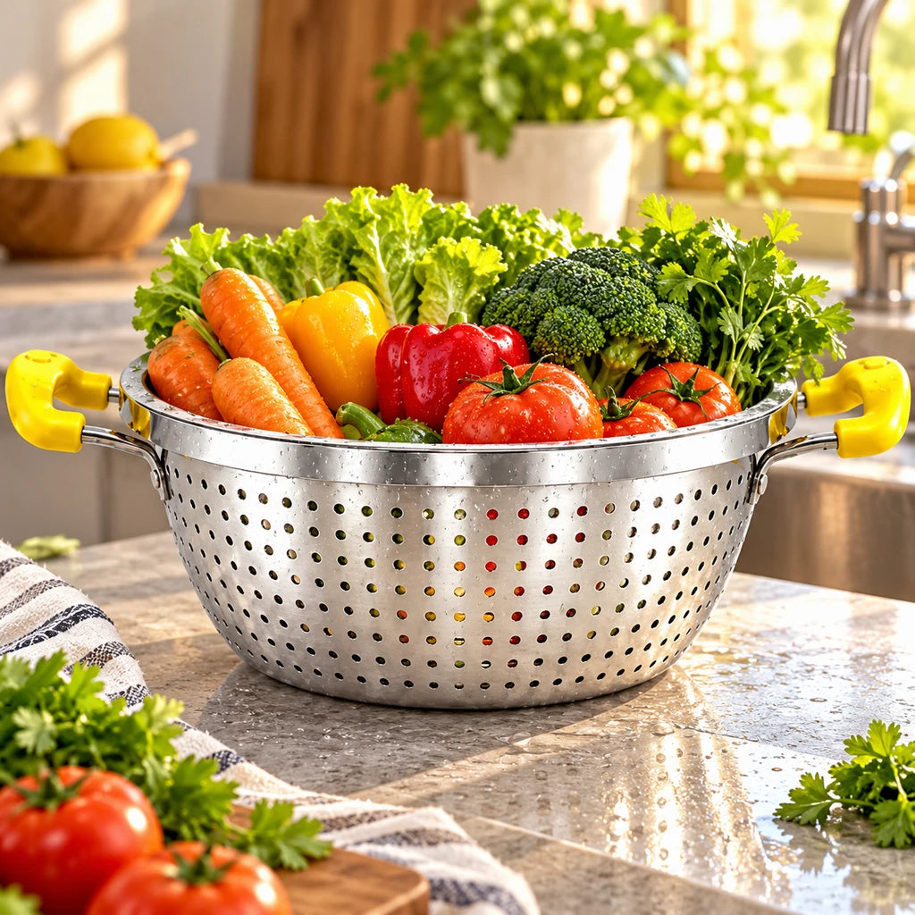 Crest Stainless Steel Colander with Plastic Handles, 38 cm