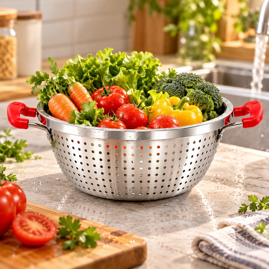 Crest Stainless Steel Colander with Plastic Handles, 26 cm