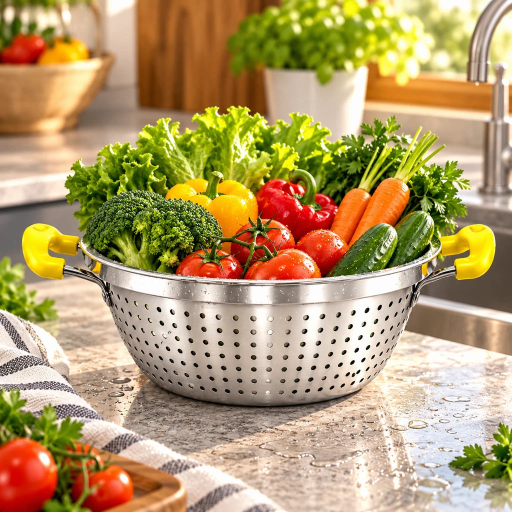 Crest Stainless Steel Colander with Plastic Handles, 26 cm