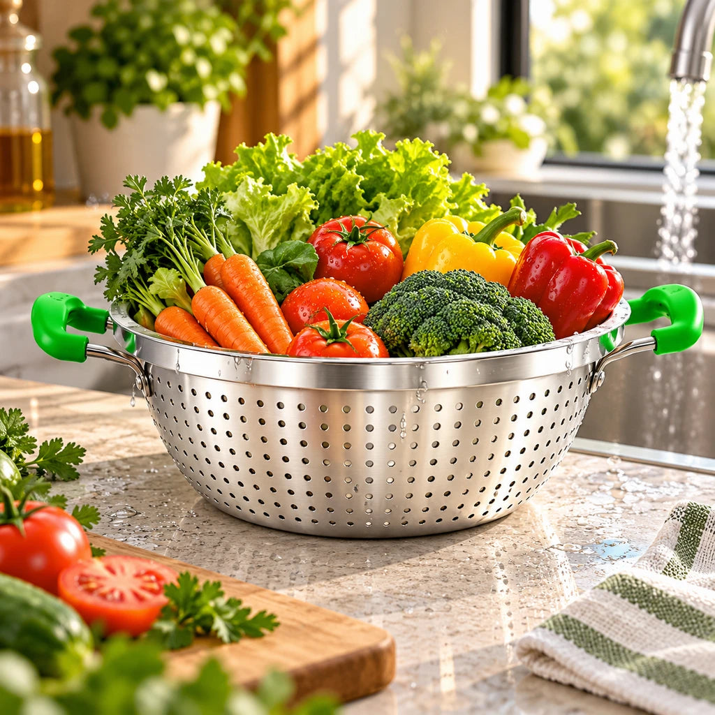 Crest Stainless Steel Colander with Plastic Handles, 26 cm