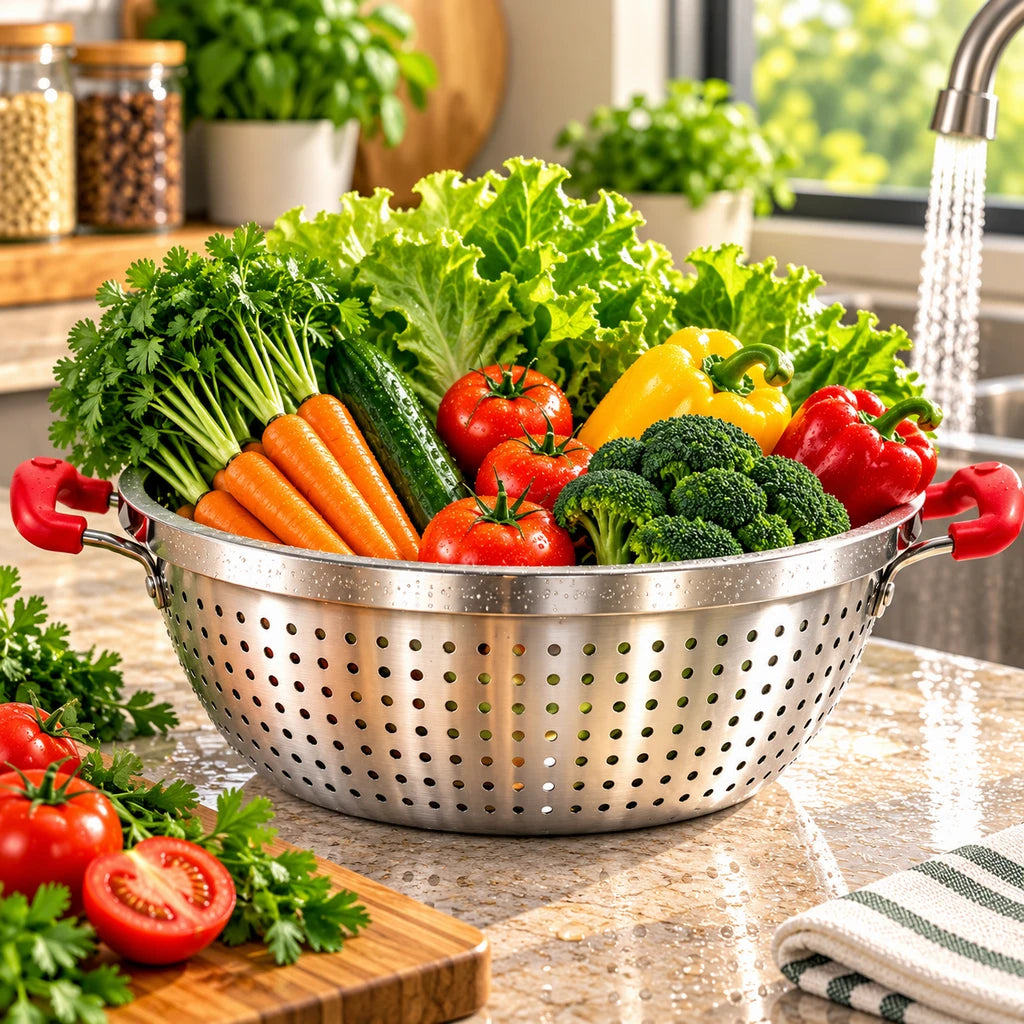 Crest Stainless Steel Colander with Plastic Handles, 38 cm