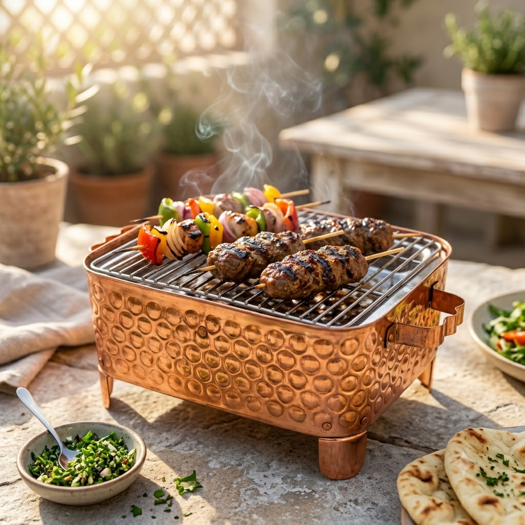 R.S Brass Copper Coating Rectangular Bubble Patterned Barbeque Pits With Grills