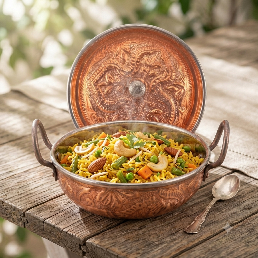 R.S Brass Copper Coating Hammered Serving Naqshi Karie