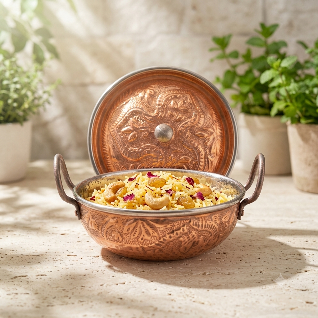 R.S Brass Copper Coating Hammered Serving Naqshi Karie