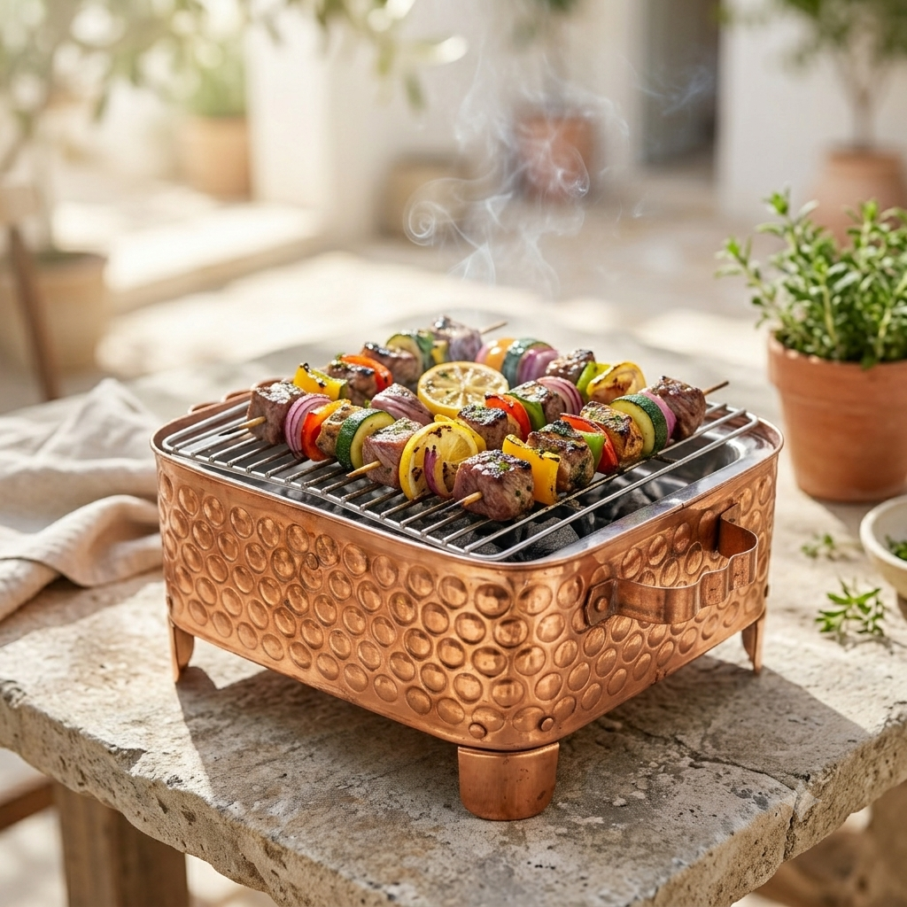 R.S Brass Copper Coating Rectangular Bubble Patterned Barbeque Pits With Grills
