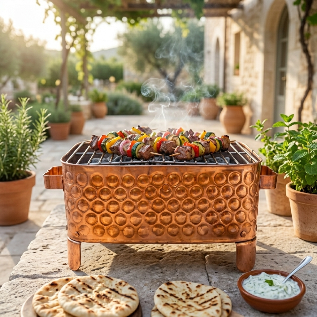 R.S Brass Copper Coating Rectangular Bubble Patterned Barbeque Pits With Grills