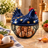 Nordic 7.5-Inch Egg Basket With Ceramic Chicken Cover - White & Black