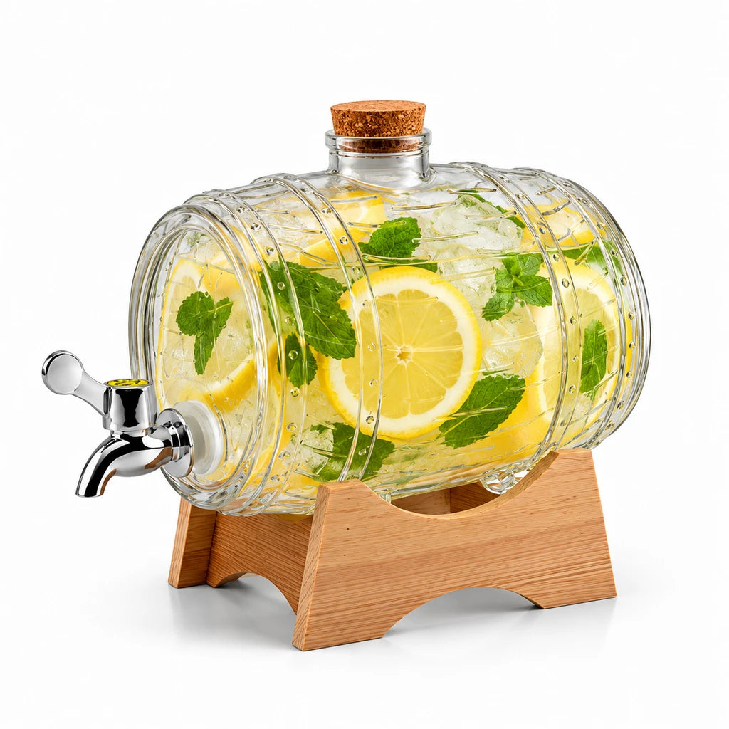 Danny Home Barrel-Shaped 2-Litre Glass Beverage Dispenser