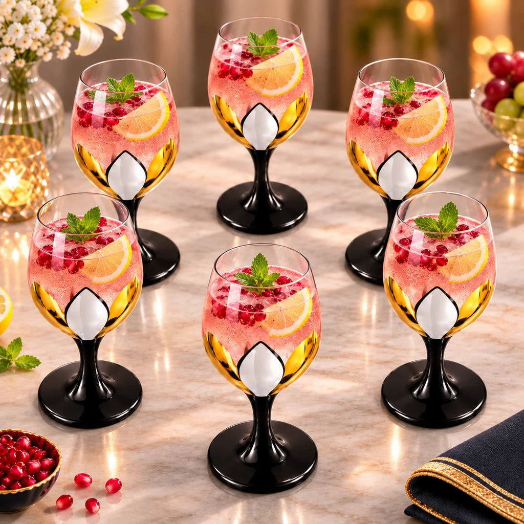 Red Cherry Petal Goblet Glass Set, 6 Pieces, 330 ml