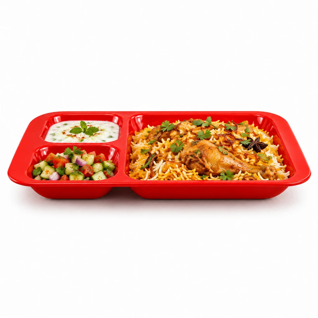 Blaze 3-Portion Melamine Tray - Red, Yellow & Black