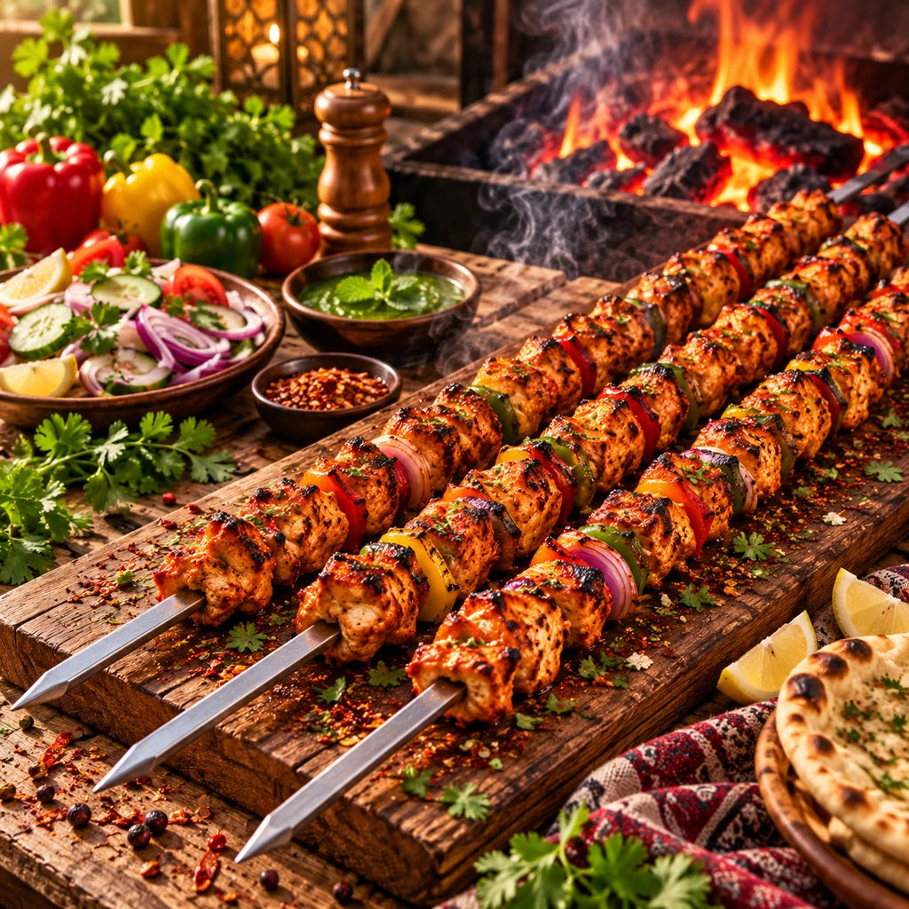 Stainless Steel Tikka Seekh BBQ Skewer - 24 & 30 Inch