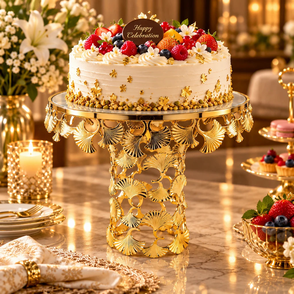 Fancy Round Ceramic Cake Dish With Leaf Pedestal Stand - 20, 26 & 30 cm