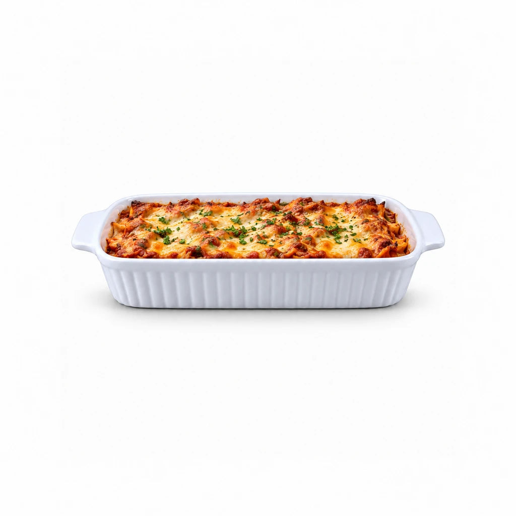 Forte B.K Derma Ribbed White Ceramic Baking Dish, 30 cm