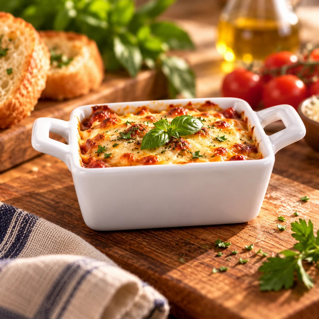 Danny Home Twin-Handle Ceramic Square Ramekin, 4.25 Inch
