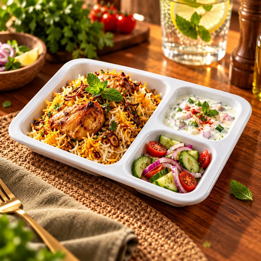 Blaze 3-Portion White Melamine Tray