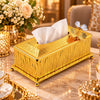 Fancy Gold-Toned Stainless Steel Tissue Box With Leaf Accents & Textured Sides