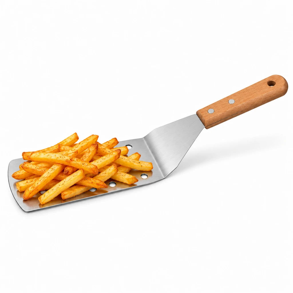Shengya 14-Inch Perforated Stainless Steel Food Lifter With Wooden Handle