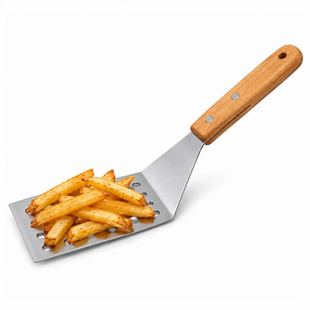 Shengya 11-Inch Perforated Stainless Steel Food Lifter With Wooden Handle