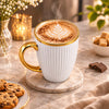Royal White Ribbed Ceramic Mug with Gold-Tone Handle, 450 ml