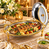 Fancy Stainless Steel 42 cm Oval Serving Dish With Lid & Stand